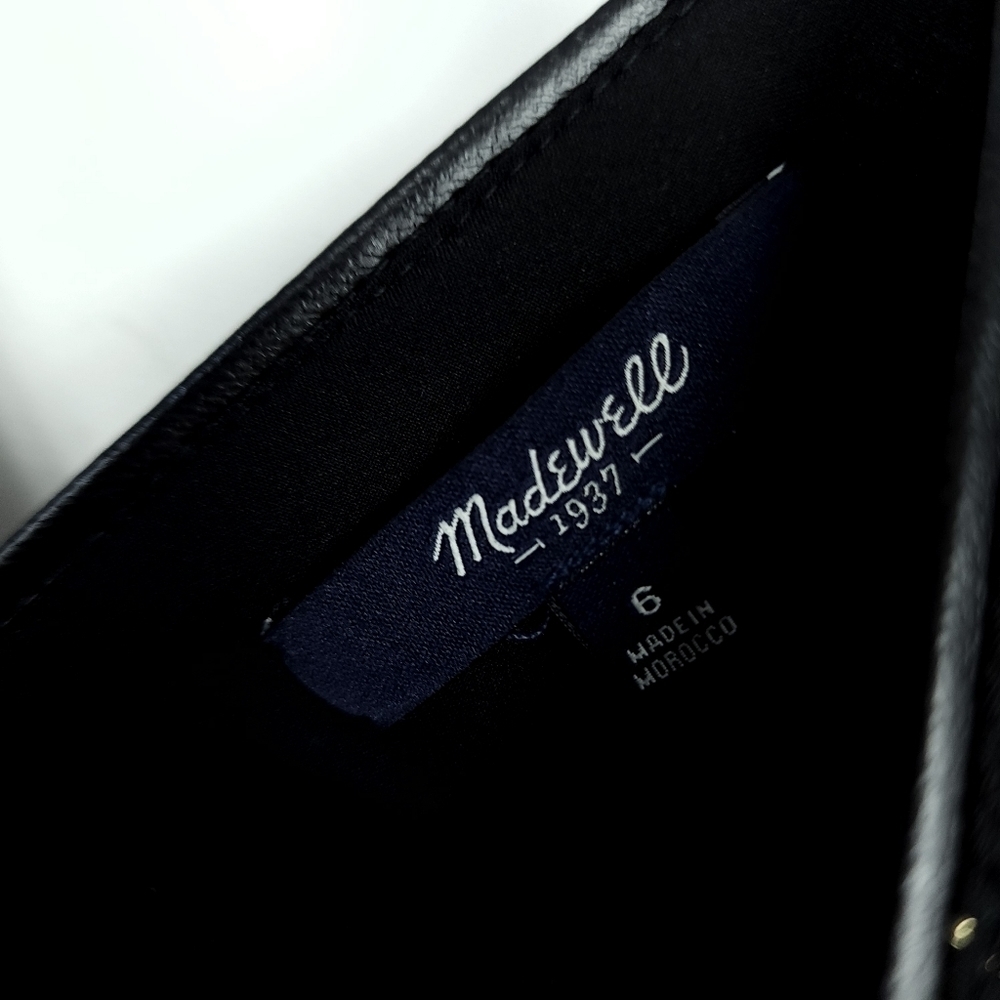 Madewell faux leather trim gold micro polka dot fit and flare dress size 6 - Picture 3 of 7